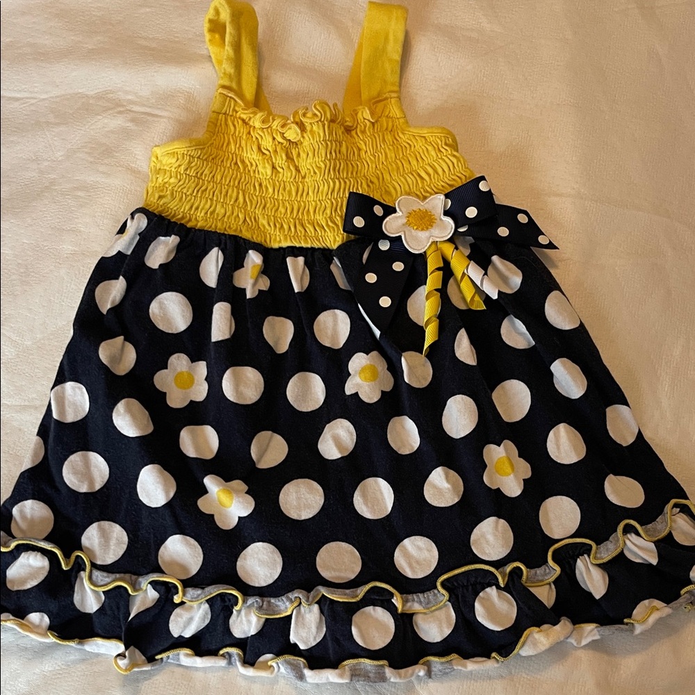 By Sophie Rose Yellow, Navy Polka Dot Kids Dress